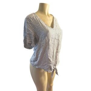 Women M Madewell L0007 Novel Tie-Front Top Blue Moon Alby Stripe Blouse Shirt